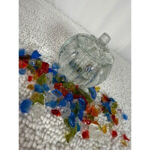 Clear Glass Pumpkin Trinket Candy Dish‎ with Lid Decorative Container
